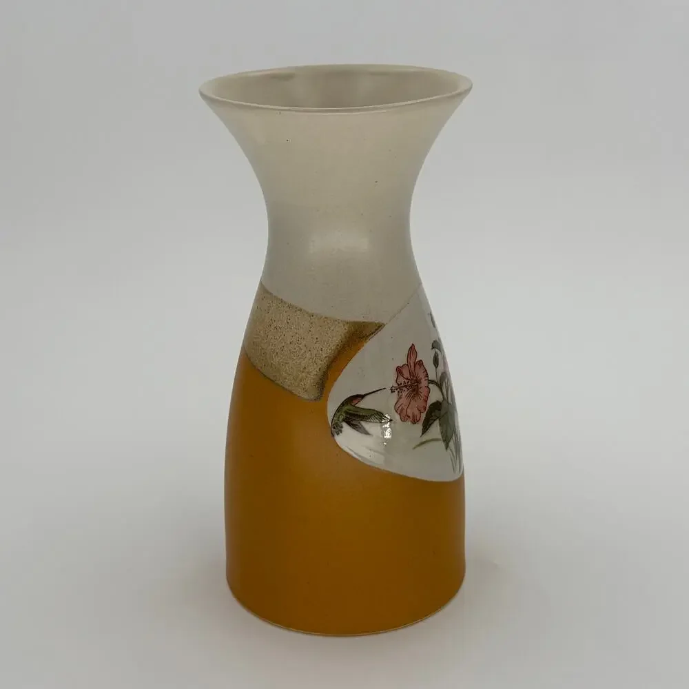 Vintage Otagiri Japan Hummingbird Hibiscus Stoneware Sake Set Carafe 3 Goblets